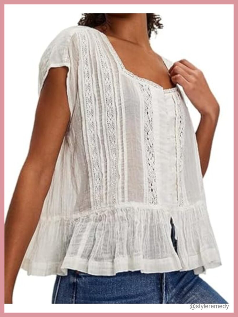 Pleated Crop Tank Top Lace Tie Front Sleeveless Semi Sheer Blouse